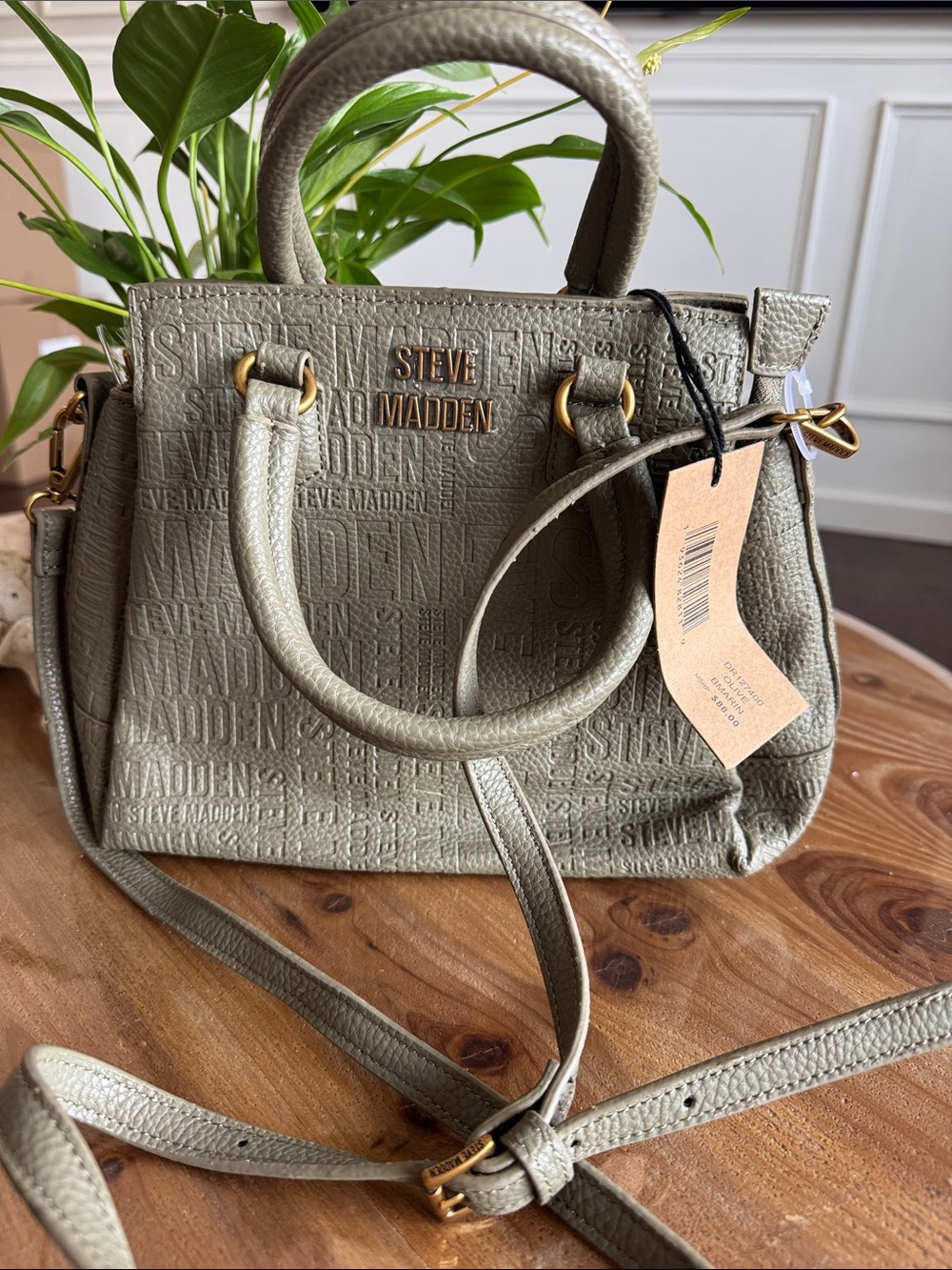 Steve Madden Olive Textured Mini Satchel with Gold Hardware